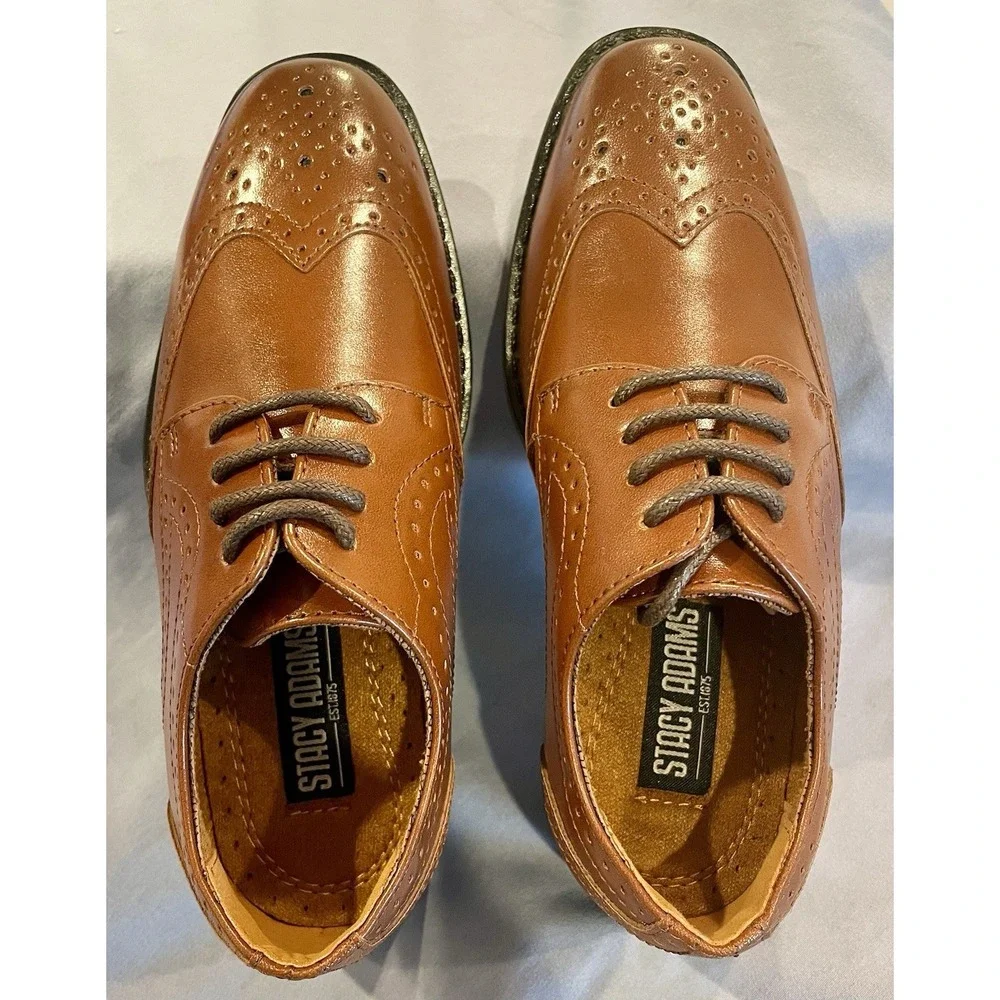 New Stacy Adams Boys Size 11 Brown Wingtip Dress Shoe Sunday Formal‎ Dressy